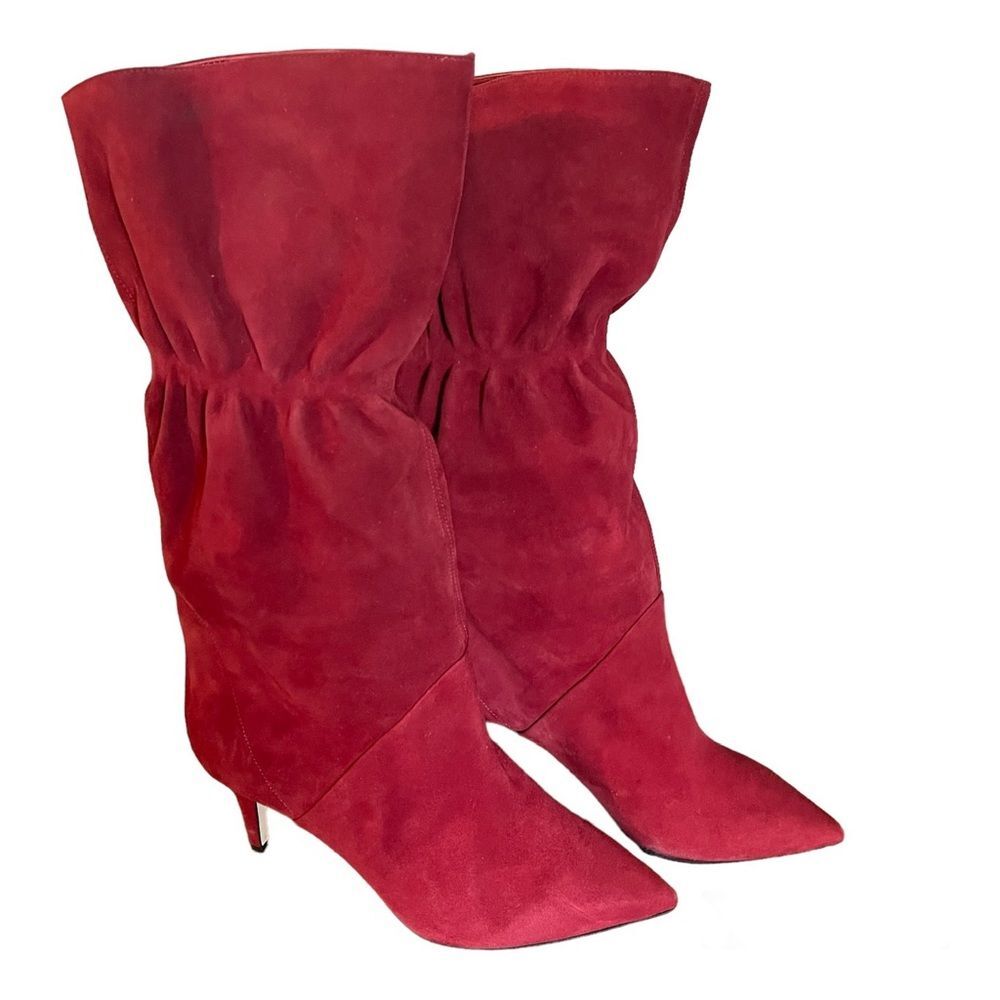 Tamara Mellon Marfa Slouchy Calf Boot Red Burgundy Suede Size 7 / 37